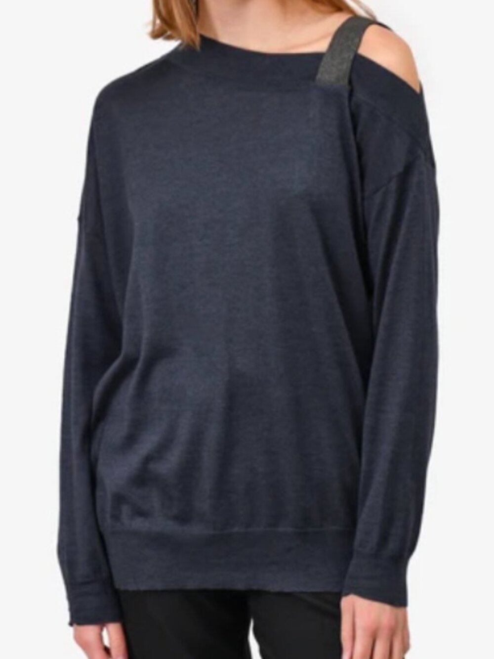 Brunello Cucinelli Lightweight Cashmere Off the Shoulder Monili Strap Sweater